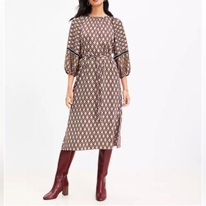 LOFT Boho Retro Dress Puffy Sleeves Tie Belt‎ Small Petite Lightweight Polyester